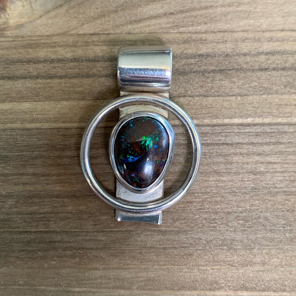 Opal and sterling pendant signed